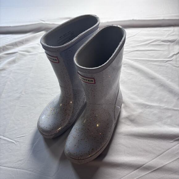 HUNTER RAIN BOOTS SPEARMINT GLITTER GIRLS SIZE 12 - Picture 1 of 7